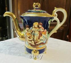 Vintage Capodimonte Italy Cobalt Blue Demitasse Espresso Coffee Set Cherubs