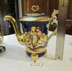 Vintage Capodimonte Italy Cobalt Blue Demitasse Espresso Coffee Set Cherubs