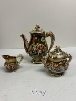 Vintage Capodimonte Italy Gold Tea Coffee Set Porcelain Cherubs