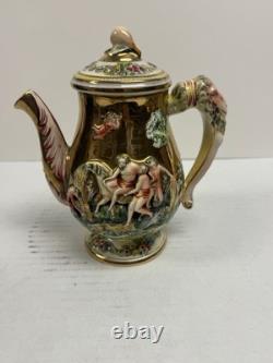 Vintage Capodimonte Italy Gold Tea Coffee Set Porcelain Cherubs