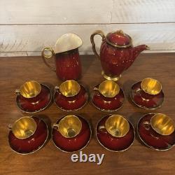 Vintage Carlton Ware Rouge Royale Coffee Set England Red Gold Demitasse Cups