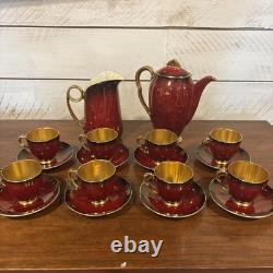 Vintage Carlton Ware Rouge Royale Coffee Set England Red Gold Demitasse Cups