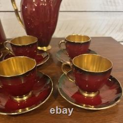 Vintage Carlton Ware Rouge Royale Coffee Set England Red Gold Demitasse Cups