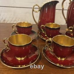 Vintage Carlton Ware Rouge Royale Coffee Set England Red Gold Demitasse Cups