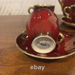 Vintage Carlton Ware Rouge Royale Coffee Set England Red Gold Demitasse Cups