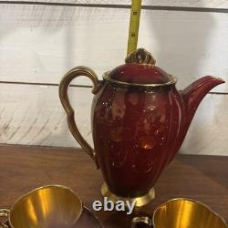 Vintage Carlton Ware Rouge Royale Coffee Set England Red Gold Demitasse Cups