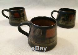 Vintage Celtic Pottery Newlyn Cornwall Medallion Coffee Set for Six 1960s 1970s