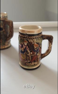 Vintage Ceramic Beer Stein Traditional Mug Luxembourg crafted coffee set of 4