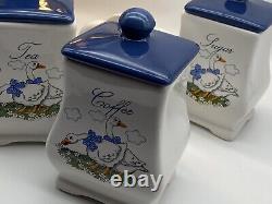 Vintage Ceramic Set Of Tea Coffee Sugar And Serviette Holders Duck Design