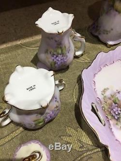 Vintage China 6 Piece CoffeeTeaChocolate Set Lavender FlowersGold Trimmed