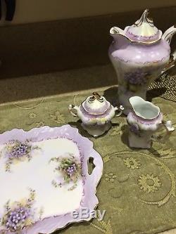 Vintage China 6 Piece CoffeeTeaChocolate Set Lavender FlowersGold Trimmed