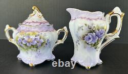 Vintage Chocolate Coffee Pot Set Porcelain Hand Painted Violets Purple Flowers