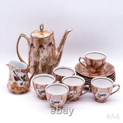 Vintage Chodziez Coffee Set Made Of Porcelain With Rose Decor Made In Poland