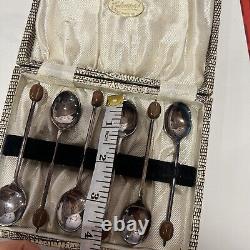 Vintage Coffee Bean Spoons Set of 6 Scalloped Original Box Catanach's Melb