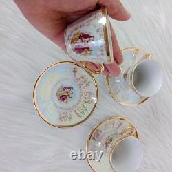 Vintage Coffee Cups Set 3pcs Saucers Porcelain Made Romeo & Juliet Printed Decor