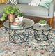 Vintage Coffee Table Glass Metal Frame Side End Tables Lamp Stand Set Furniture