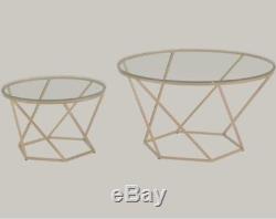 Vintage Coffee Table Glass Top Metal Gold Frame Side End Tables Set Furniture