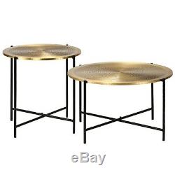 Vintage Coffee Table Set Round Gold Top Metal Leg Side End Lounge Home Furniture