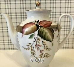 Vintage Coffee Tea Set Lomonosov Porcelain Golden Fall Rare Hand-Painted 60s