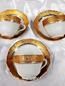 Vintage Coffee tea set for 6 Bohemian Czechoslovakia 24k rain Gold Gilded 1930's