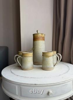 Vintage Conwy stoneware Coffee Set, Tall Coffee jug, 4 Matching Mugs
