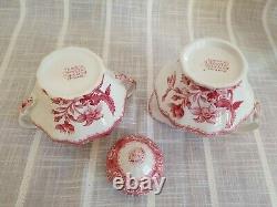 Vintage Copeland Spode Camilla Red And White Victorian Tea Coffee Set