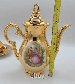 Vintage Crown Bavaria Gold Porcelain Coffee Set 15 pcs Victorian Romantic Scenes