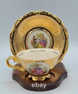 Vintage Crown Bavaria Gold Porcelain Coffee Set 15 pcs Victorian Romantic Scenes