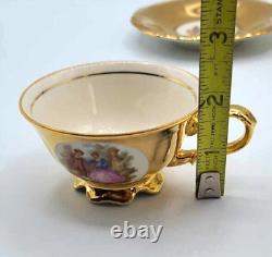 Vintage Crown Bavaria Gold Porcelain Coffee Set 15 pcs Victorian Romantic Scenes