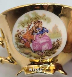 Vintage Crown Bavaria Gold Porcelain Coffee Set 15 pcs Victorian Romantic Scenes