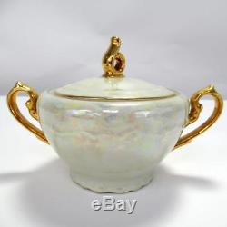 Vintage Czechoslovakia 15 Piece Coffee Set Mother of Pearl Lustre with Gilt Edge