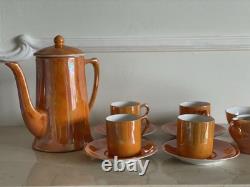 Vintage Czechoslovakian Orange Flame Lustre Porcelain Coffee Set KMR