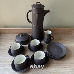 Vintage Dansk Denmark Dark Brown Flamestone Fluted Chocolate Coffee Set