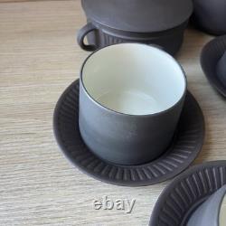 Vintage Dansk Denmark Dark Brown Flamestone Fluted Chocolate Coffee Set