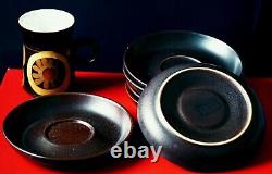 Vintage Denby 1970' Arabesque Stoneware Coffee Set of 6 cups, saucers, coffee pot