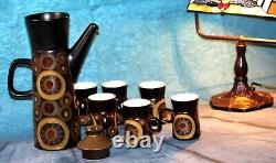 Vintage Denby 1970' Arabesque Stoneware Coffee Set of 6 cups, saucers, coffee pot