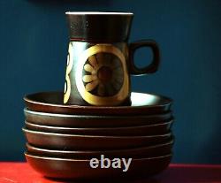 Vintage Denby 1970' Arabesque Stoneware Coffee Set of 6 cups, saucers, coffee pot