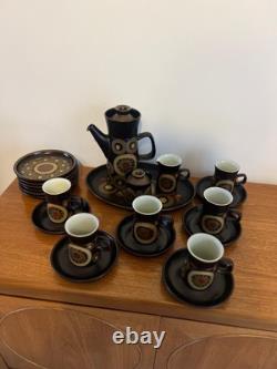 Vintage Denby Arabesque Brown Stoneware Coffee Set 1970s Excellent Condition