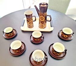 Vintage Denby Arabesque stoneware set of 6 breakfast cups and saucers