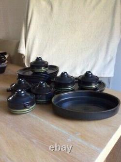 Vintage Denby Bolchova Eclipse Black 98 Set Bowls Saucers Plates Cups Coffee Tea
