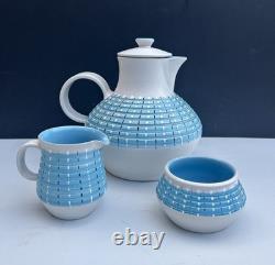 Vintage Denby Burlington Blue Coffee Pot Set 1950s Designed A Colledge RARE