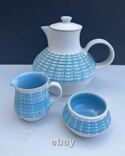 Vintage Denby Burlington Blue Coffee Pot Set 1950s Designed A Colledge RARE