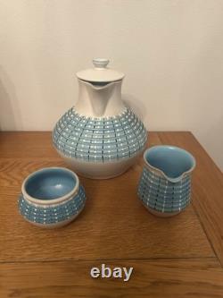 Vintage Denby Burlington Blue Coffee Pot Set 1950s Designed A Colledge RARE