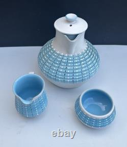 Vintage Denby Burlington Blue Coffee Pot Set 1950s Designed A Colledge RARE