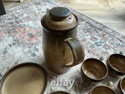 Vintage Denby Stoneware 26-Piece Coffee Tea Set Brown Mustard Speckle
