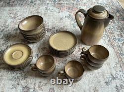 Vintage Denby Stoneware 26-Piece Coffee Tea Set Brown Mustard Speckle Vintage Denby Stoneware 26-Piece Coffee Tea Set Brown Mustard Speckle