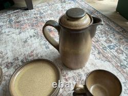 Vintage Denby Stoneware 26-Piece Coffee Tea Set Brown Mustard Speckle Vintage Denby Stoneware 26-Piece Coffee Tea Set Brown Mustard Speckle