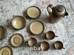 Vintage Denby Stoneware 26-Piece Coffee Tea Set Brown Mustard Speckle