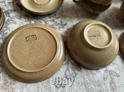 Vintage Denby Stoneware 26-Piece Coffee Tea Set Brown Mustard Speckle