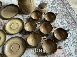Vintage Denby Stoneware 26-Piece Coffee Tea Set Brown Mustard Speckle